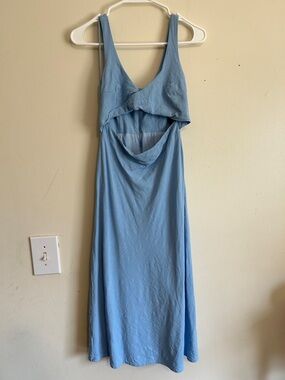 Petal & Pup Light Blue Sleeveless Midi Dress with Front Twist and Cutout